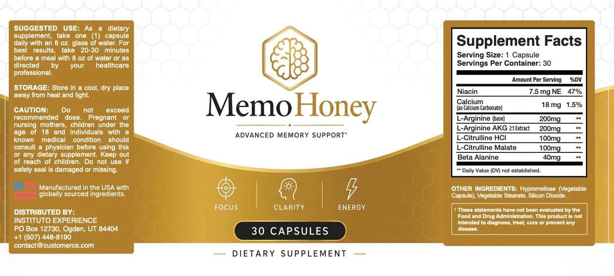 MemoHoney Supplement Label
